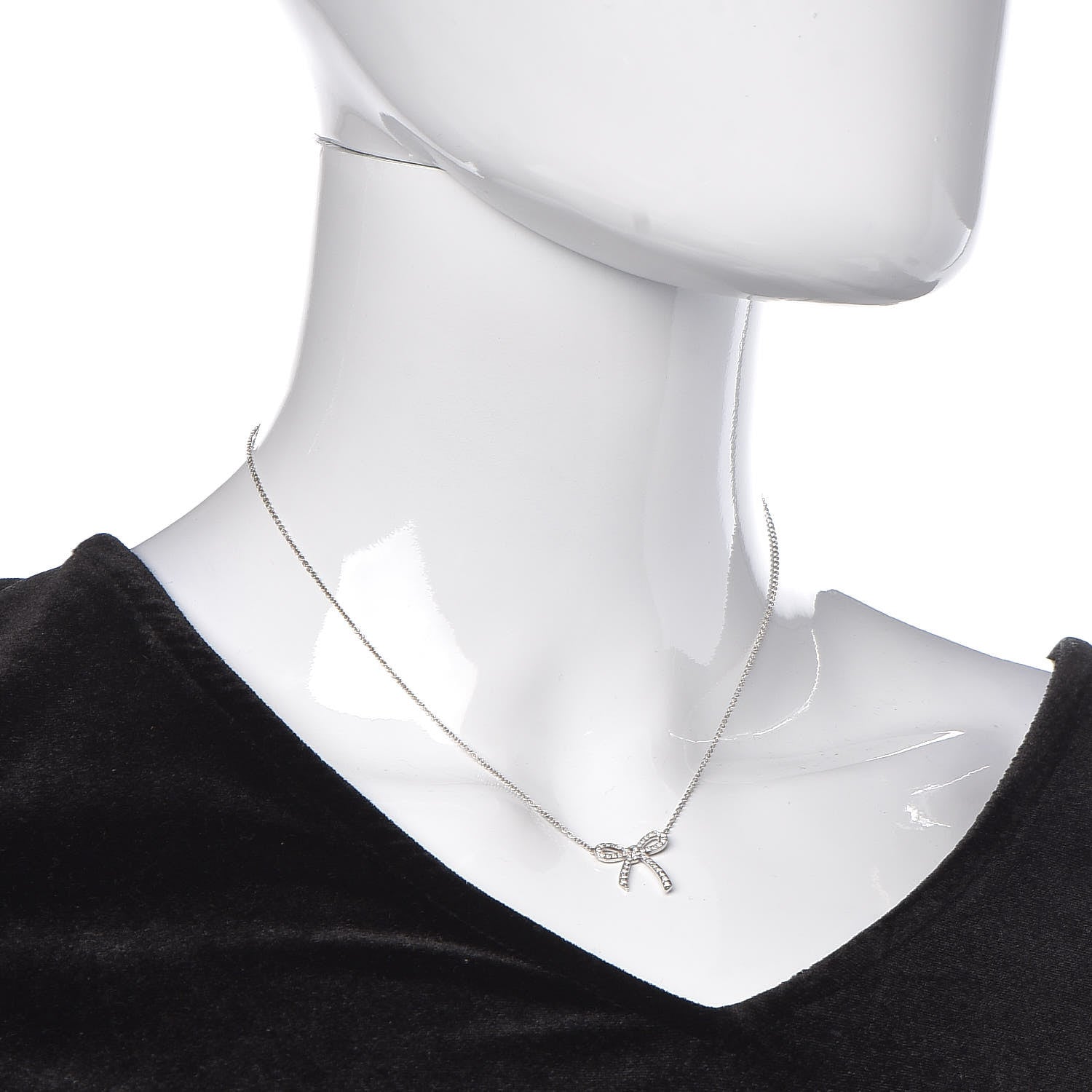 Tiffany Platinum Diamond Mini Bow Pendant Necklace 2 of 7