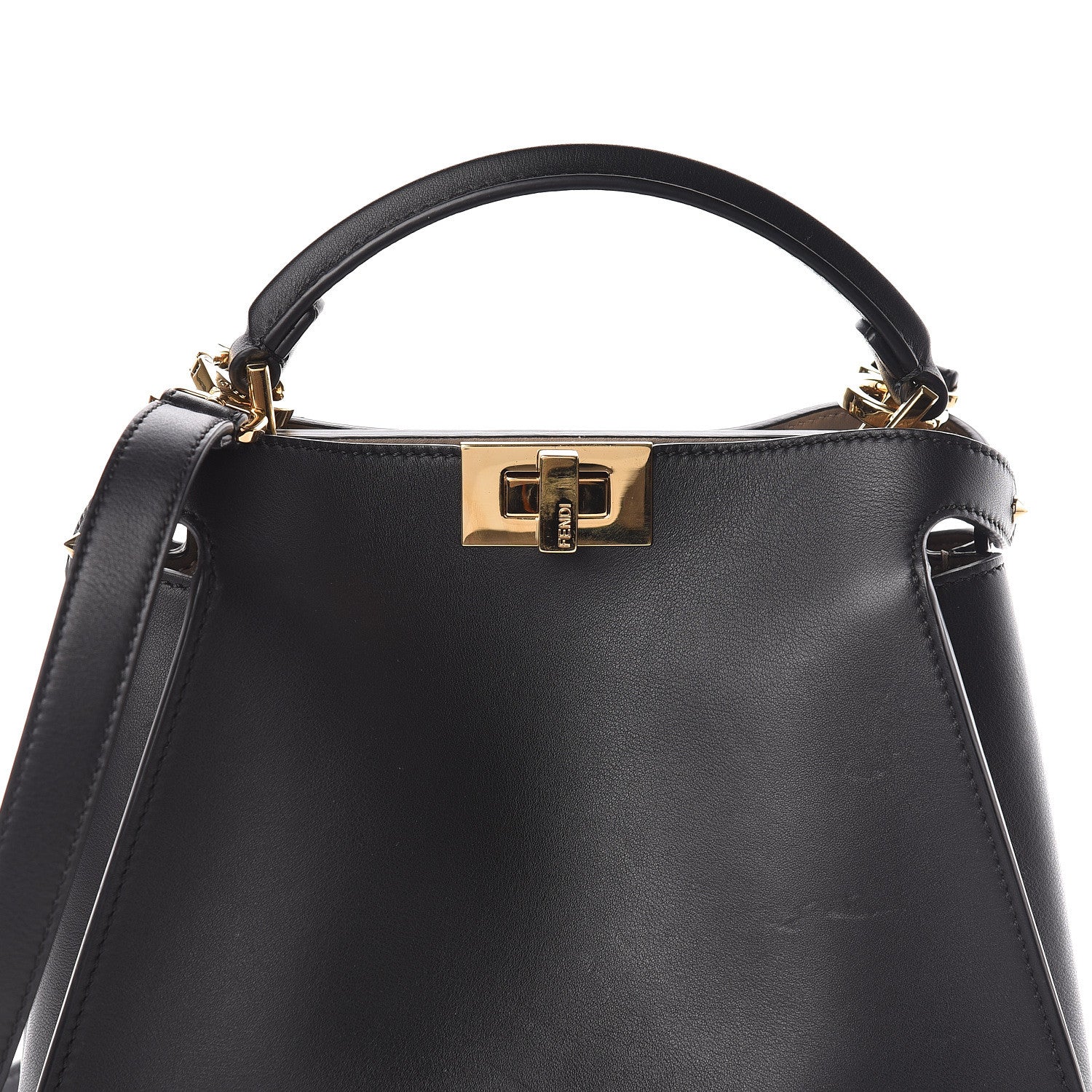 Fendi Vitello Tahiti Burro Medium Peekaboo Iconic Essentially Satchel Black Corda 8 of 10