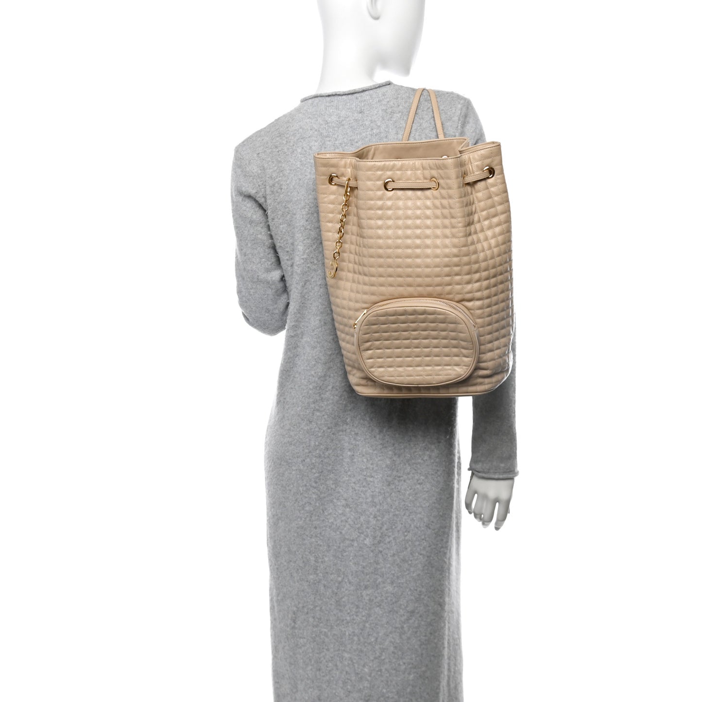 Calfskin Quilted Medium C Backpack Beige
