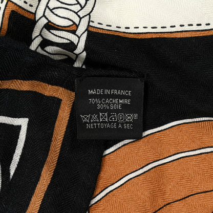 Hermes Cashmere Silk La Promenade du Matin Bandana Shawl 140 Black Noisette Gold 4 of 6