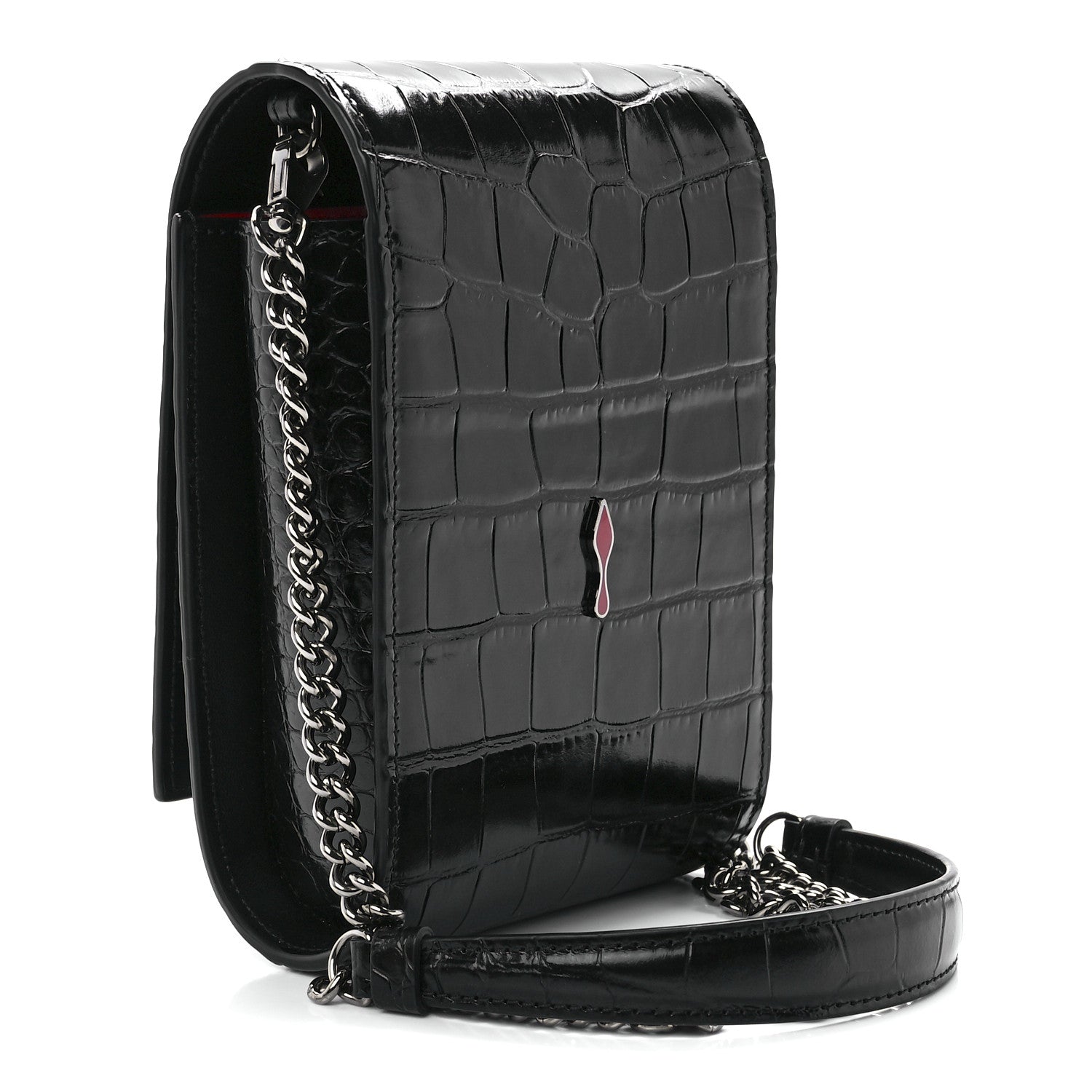 Christian Louboutin Crocodile Embossed Calfskin Spikes Loubinthesky Paloma Crossbody Phone Case Black 3 of 10