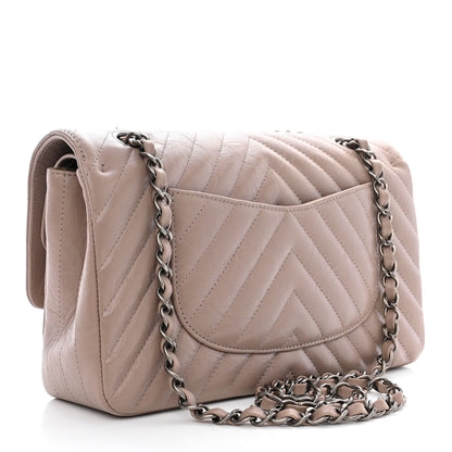 Chanel Iridescent Calfskin Chevron Quilted Medium Double Flap Grey 4 of 11