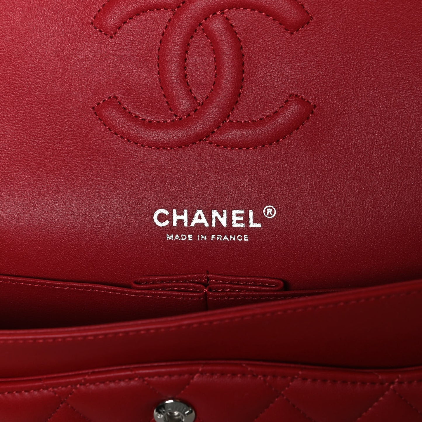Lambskin Quilted Medium Double Flap Red