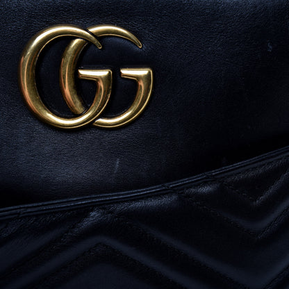 Gucci Calfskin Matelasse Medium GG Marmont Chain Shoulder Bag Black 13 of 17