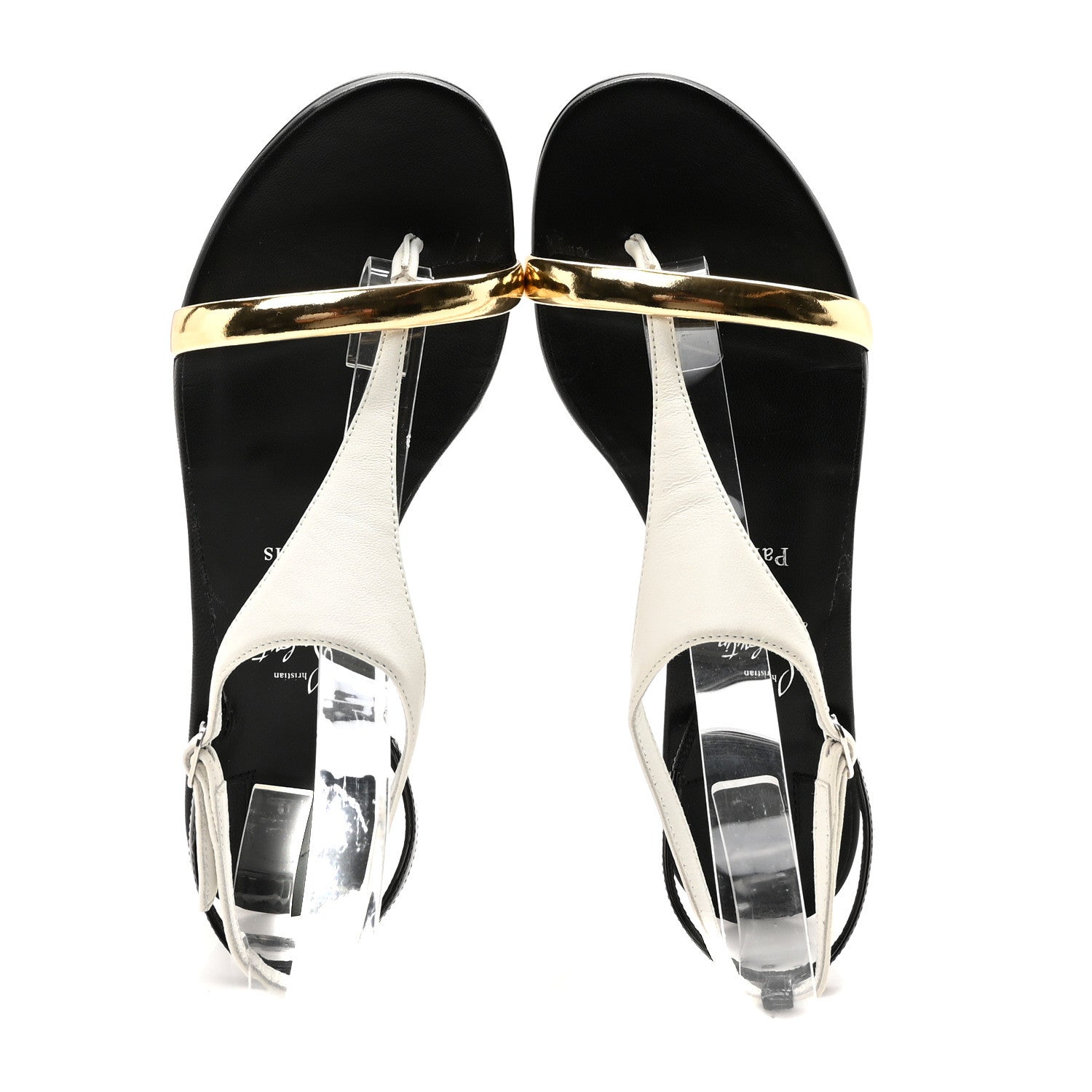 Christian Louboutin Nappa Patent Athinita Flat Sandals 35 White Gold Black 2 of 8