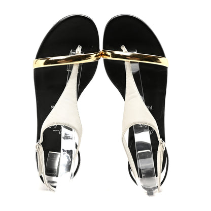 Christian Louboutin Nappa Patent Athinita Flat Sandals 35 White Gold Black 2 of 8