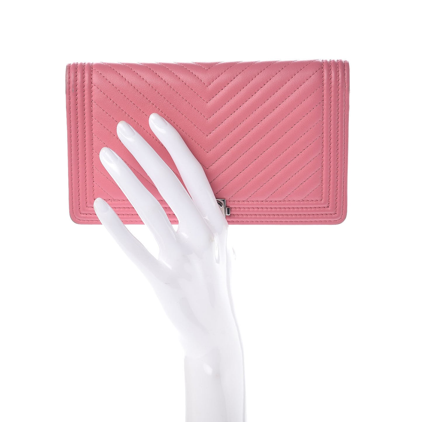 Calfskin Chevron Quilted Boy Yen Wallet Pink