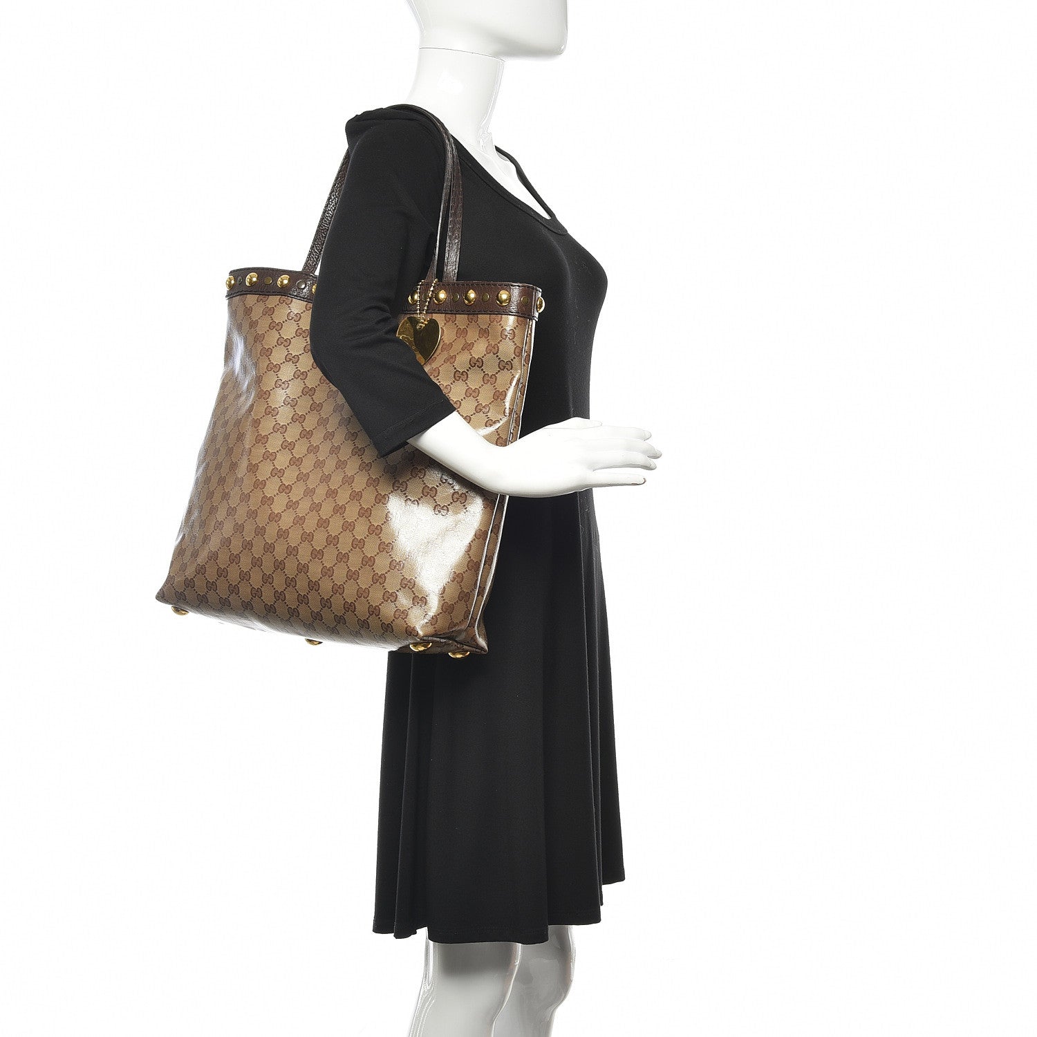 Gucci Crystal Monogram Large Babouska Vertical Shopping Tote Brown 2 of 10