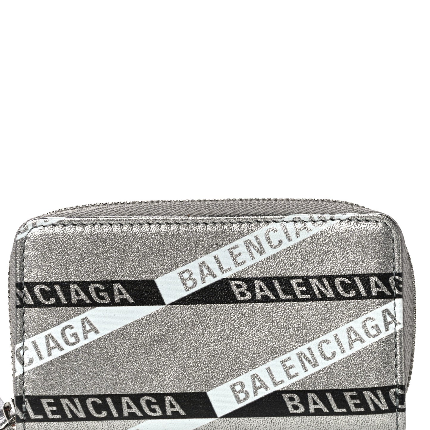 Metallic Calfskin Losange Monogram Everyday Zip Around Card Case Silver Black White