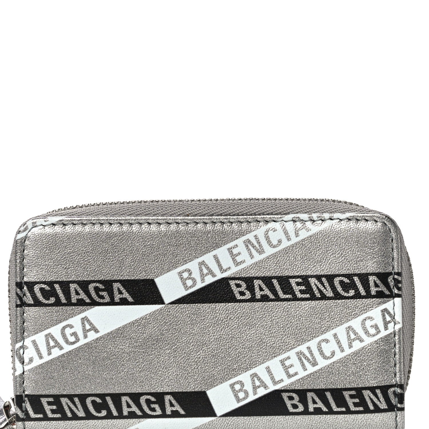 Balenciaga Metallic Calfskin Losange Monogram Everyday Zip Around Card Case Silver Black White 7 of 11
