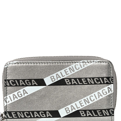 Balenciaga Metallic Calfskin Losange Monogram Everyday Zip Around Card Case Silver Black White 7 of 11
