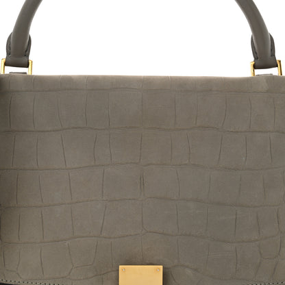 Celine Crocodile Embossed Nubuck Medium Trapeze Grey 7 of 10