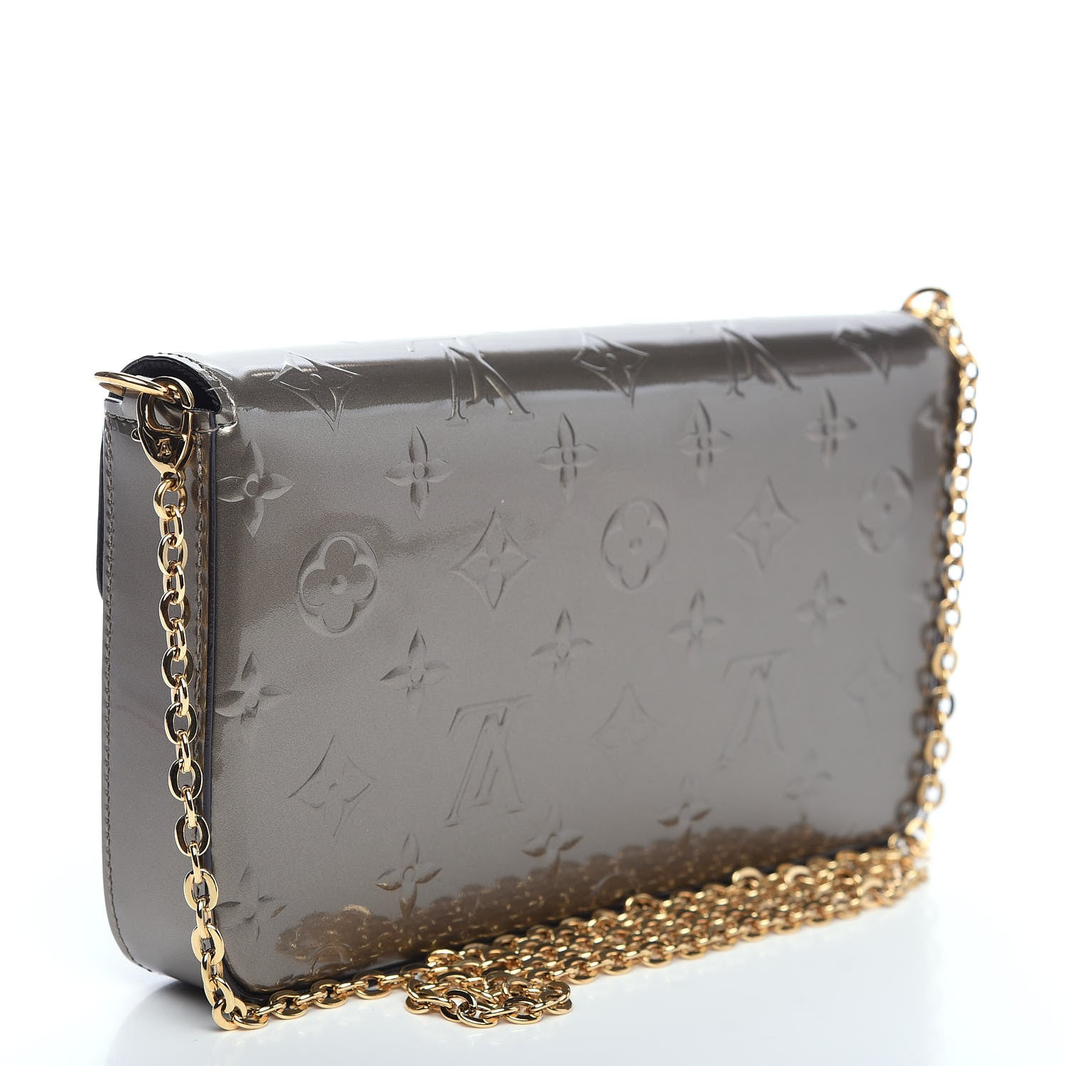 Louis Vuitton Vernis Felicie Pochette Chain Wallet Champagne Metallise 2 of 9