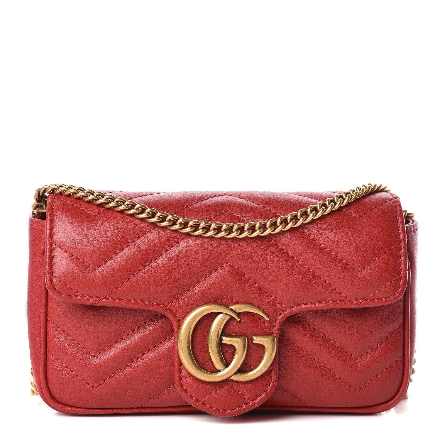 Gucci Calfskin Matelasse Super Mini GG Marmont Shoulder Bag Hibiscus Red 1 of 12