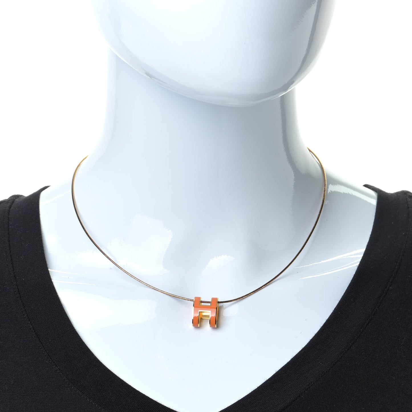 Lacquered Gold Pop H Pendant Necklace Orange