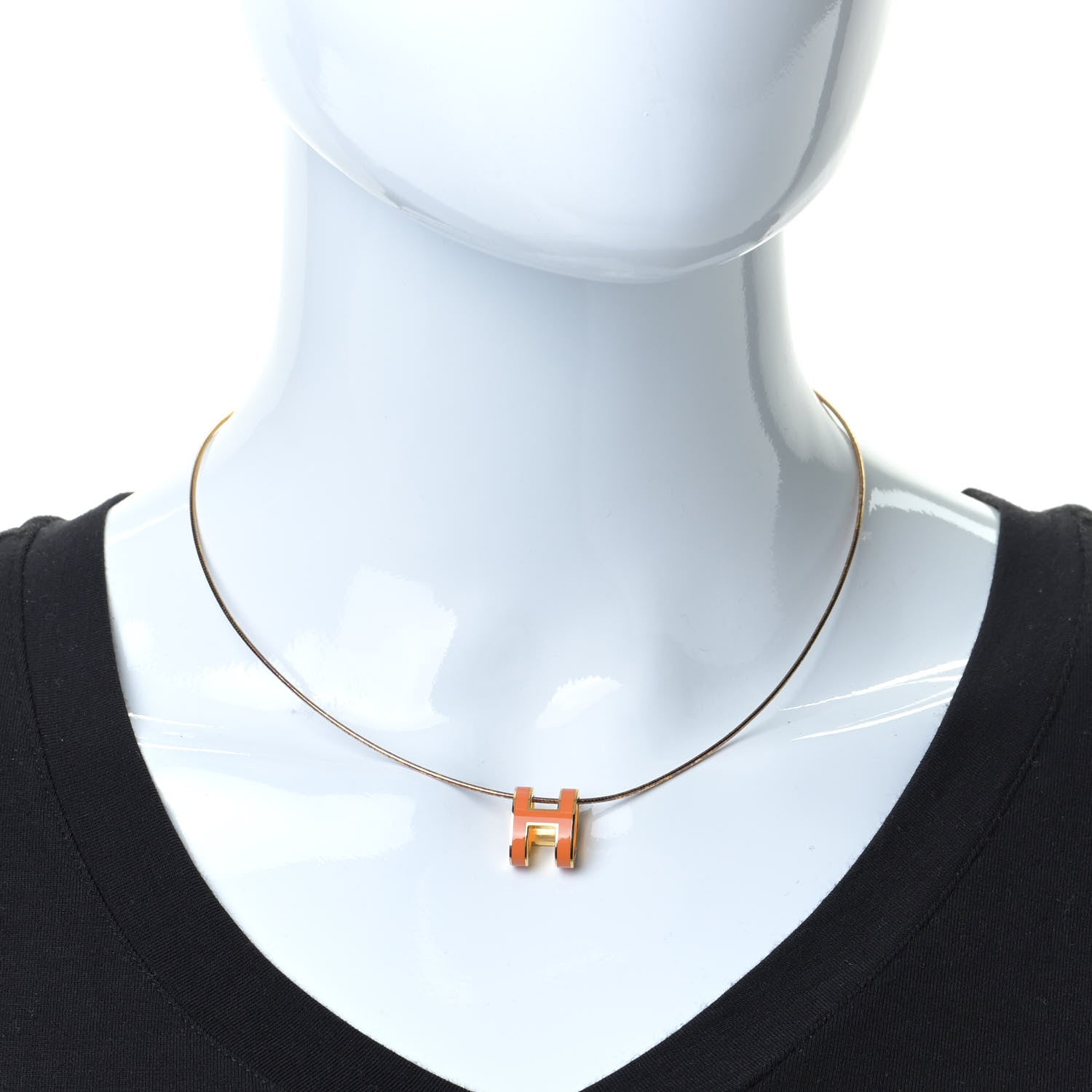 Hermes Lacquered Gold Pop H Pendant Necklace Orange 2 of 5