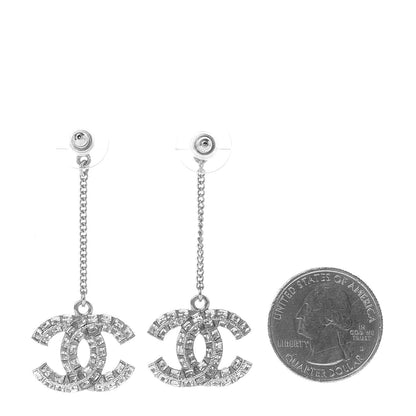 Chanel Baguette Crystal CC Drop Earrings Silver 2 of 5