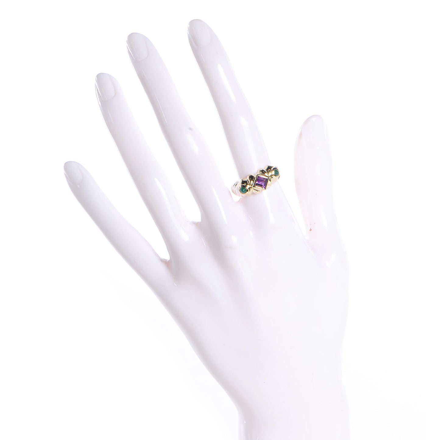 Sterling Silver 14k Yellow Gold Amethyst Emerald Renaissance Ring 7