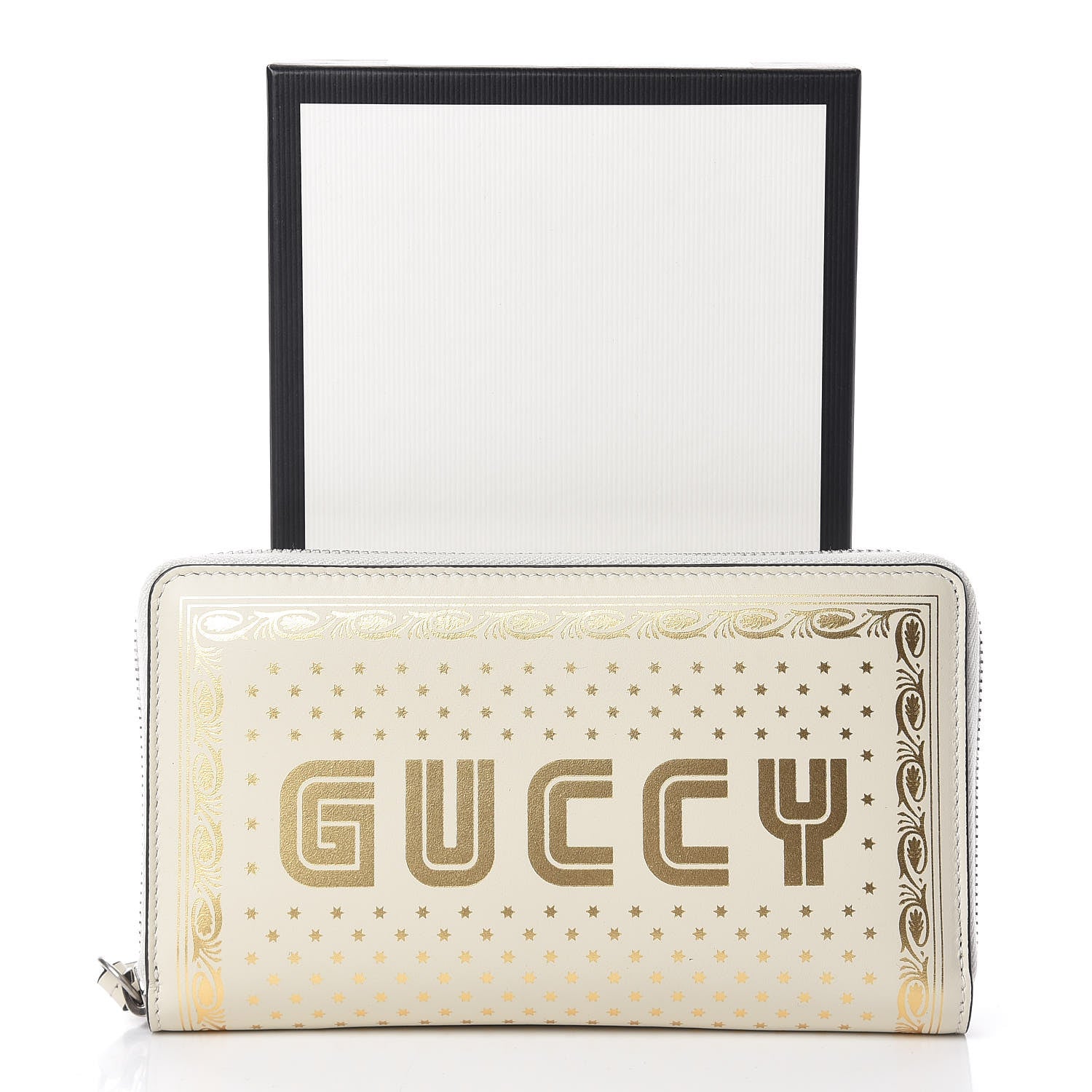 Gucci X SEGA Calfskin GUCCY Stars Zip Around Wallet Mystic White Gold 8 of 8