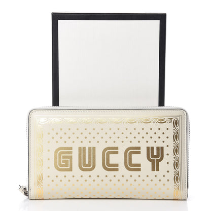 Gucci X SEGA Calfskin GUCCY Stars Zip Around Wallet Mystic White Gold 8 of 8