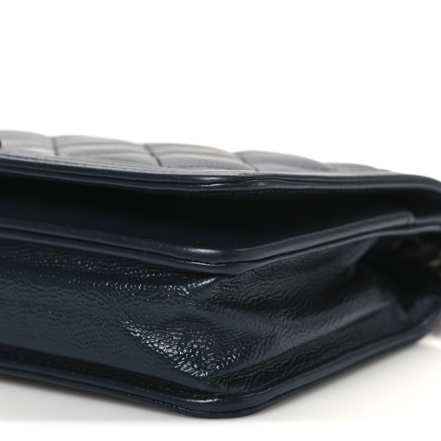 Iridescent Calfskin Quilted Boy Wallet On Chain WOC Blue