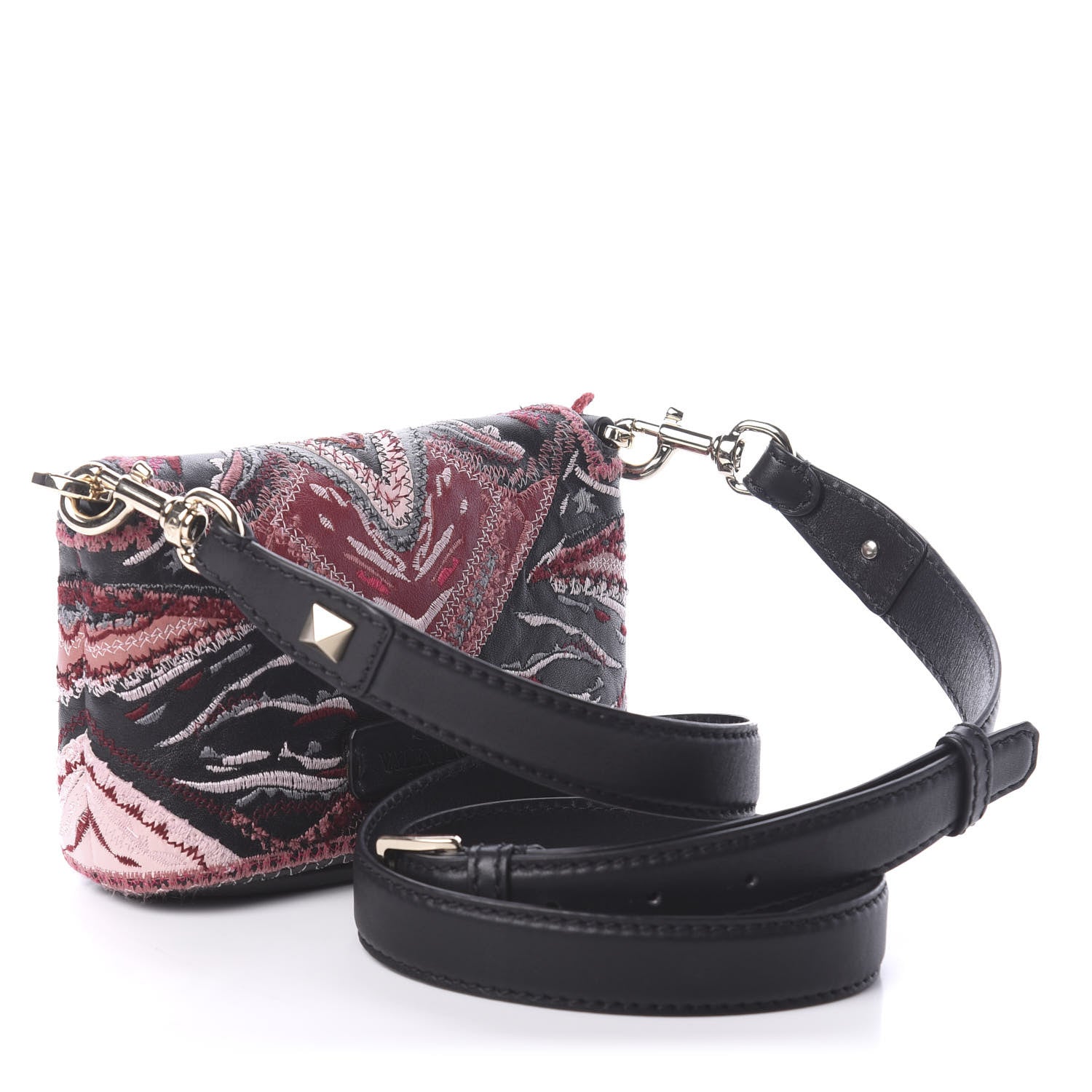 Valentino Garavani Calfskin Embroidered Small Demilune Crossbody Bag Black 3 of 8