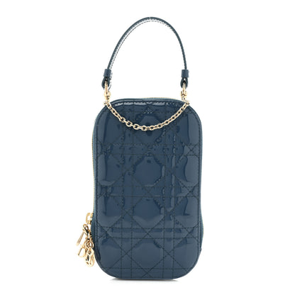 Christian Dior Patent Cannage Lady Dior Phone Holder Blue 1 of 9