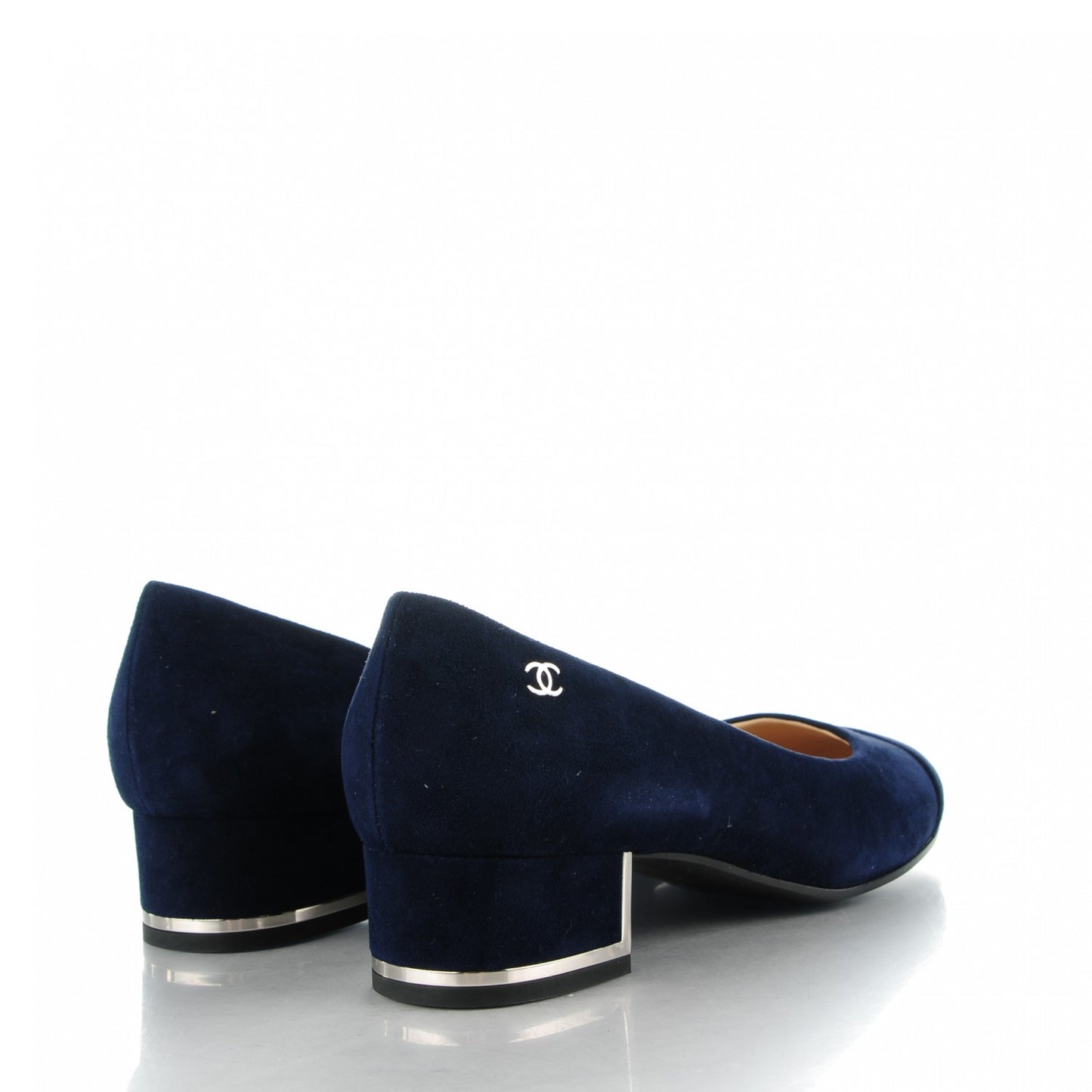 Suede Goatskin Cap Toe Low Heel Pumps 36 Navy