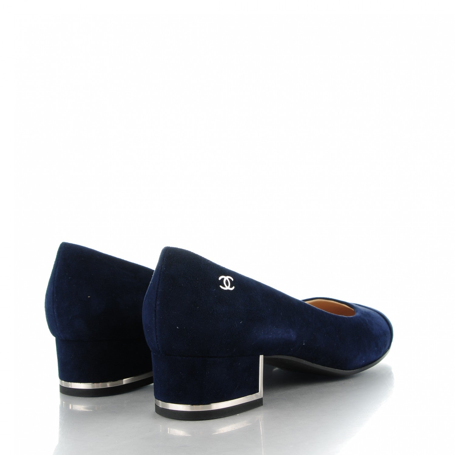 Chanel Suede Goatskin Cap Toe Low Heel Pumps 36 Navy 4 of 9