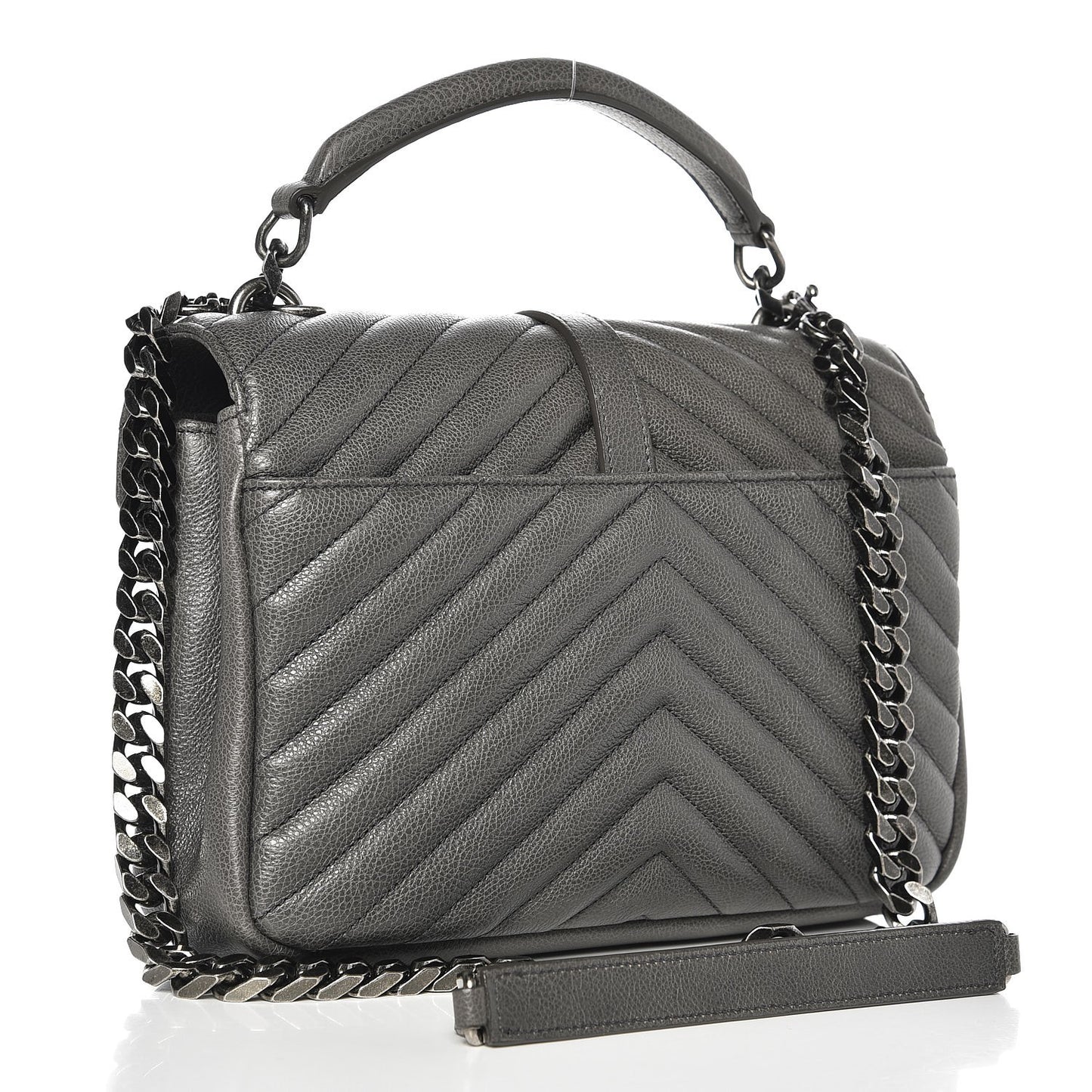 Sheepskin Matelasse Chevron Monogram Medium College Bag Light Coal