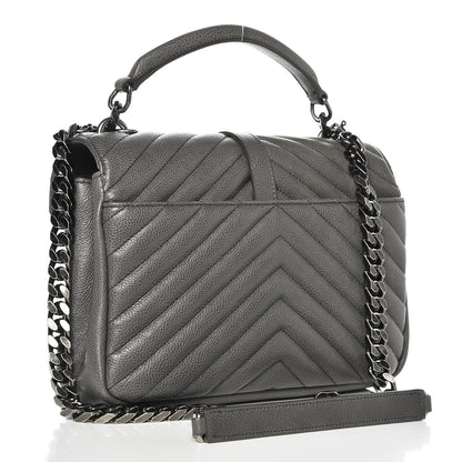 Saint Laurent Sheepskin Matelasse Chevron Monogram Medium College Bag Light Coal 3 of 8