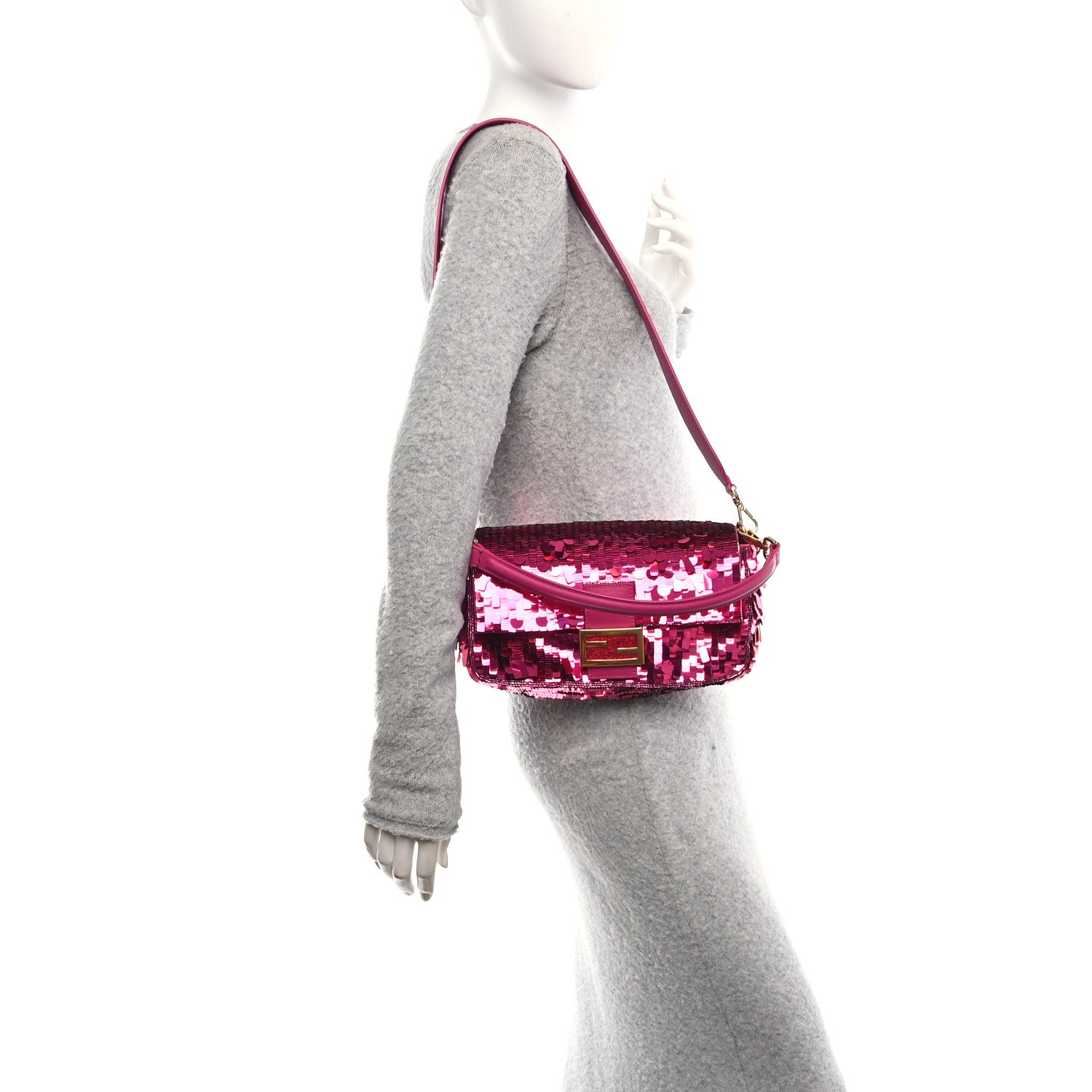 Fendi Sequin Paillettes Vitello Grace Sex and the City Baguette Ciclamino Pilar 2 of 10