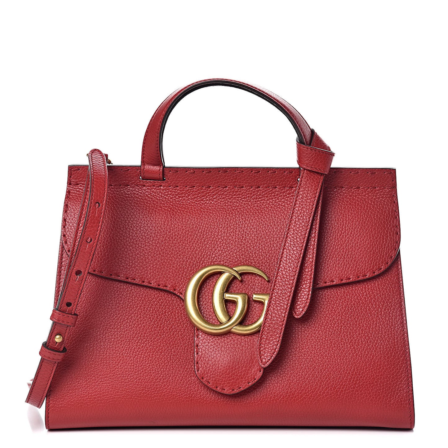 Calfskin Small GG Marmont Top Handle Bag Vulcanic Red