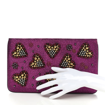 Christian Louboutin Metallic Raffia Studded Loubiposh Chain Clutch Magenta 2 of 7