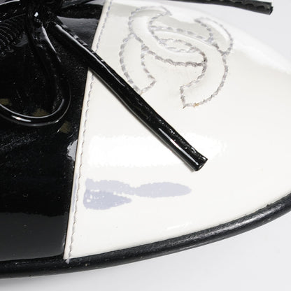 Chanel Patent Cap Toe Ballerina Flats 38.5 White Black 8 of 8