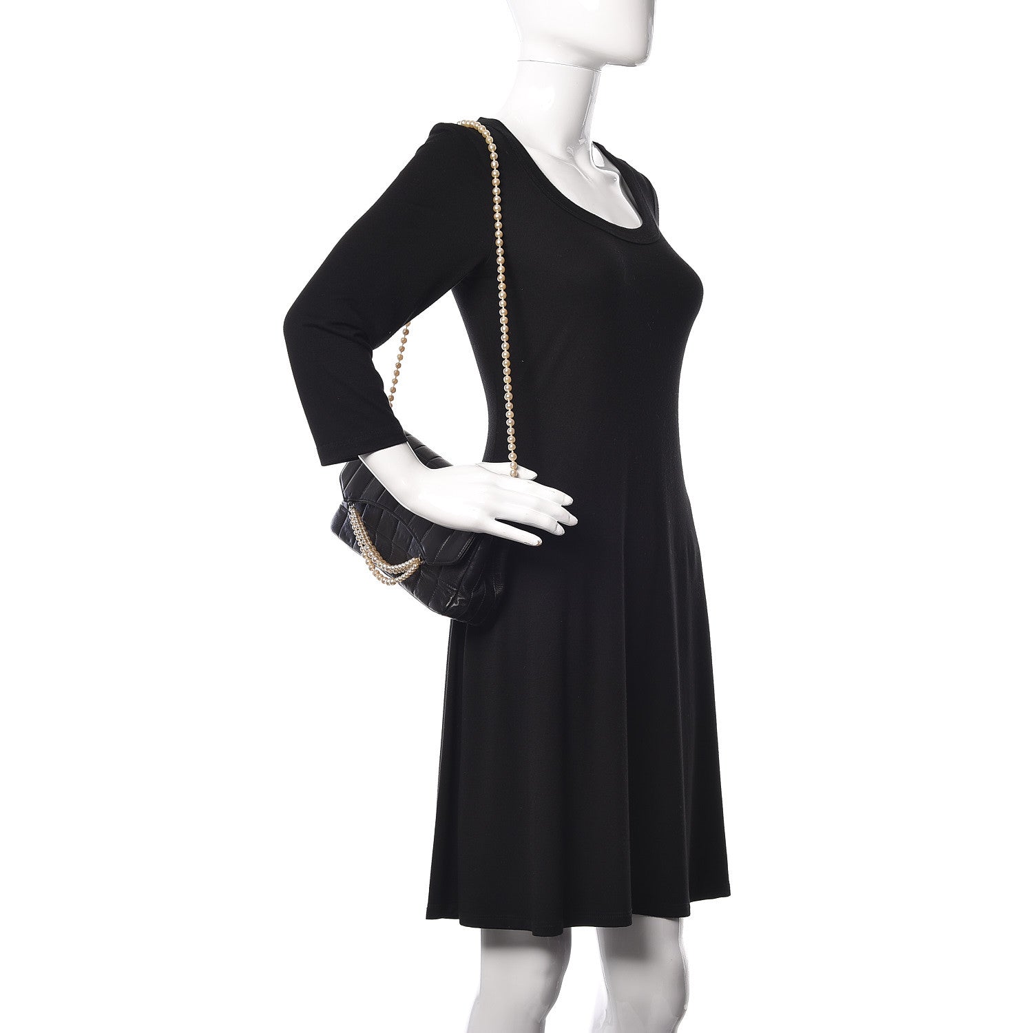 Chanel Lambskin Chocolate Bar Pearl Chain Flap Black 2 of 13
