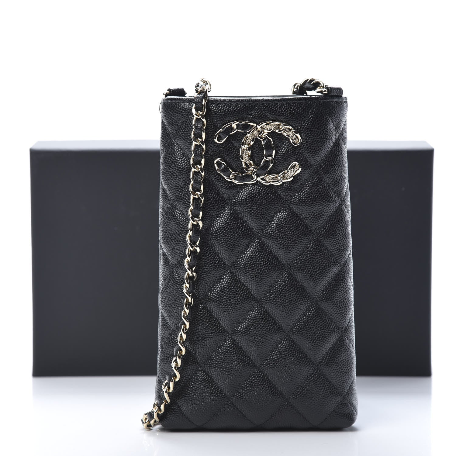 Chanel Caviar Quilted French New Wave Phone Holder With Chain Black 12 of 12