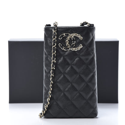 Chanel Caviar Quilted French New Wave Phone Holder With Chain Black 12 of 12