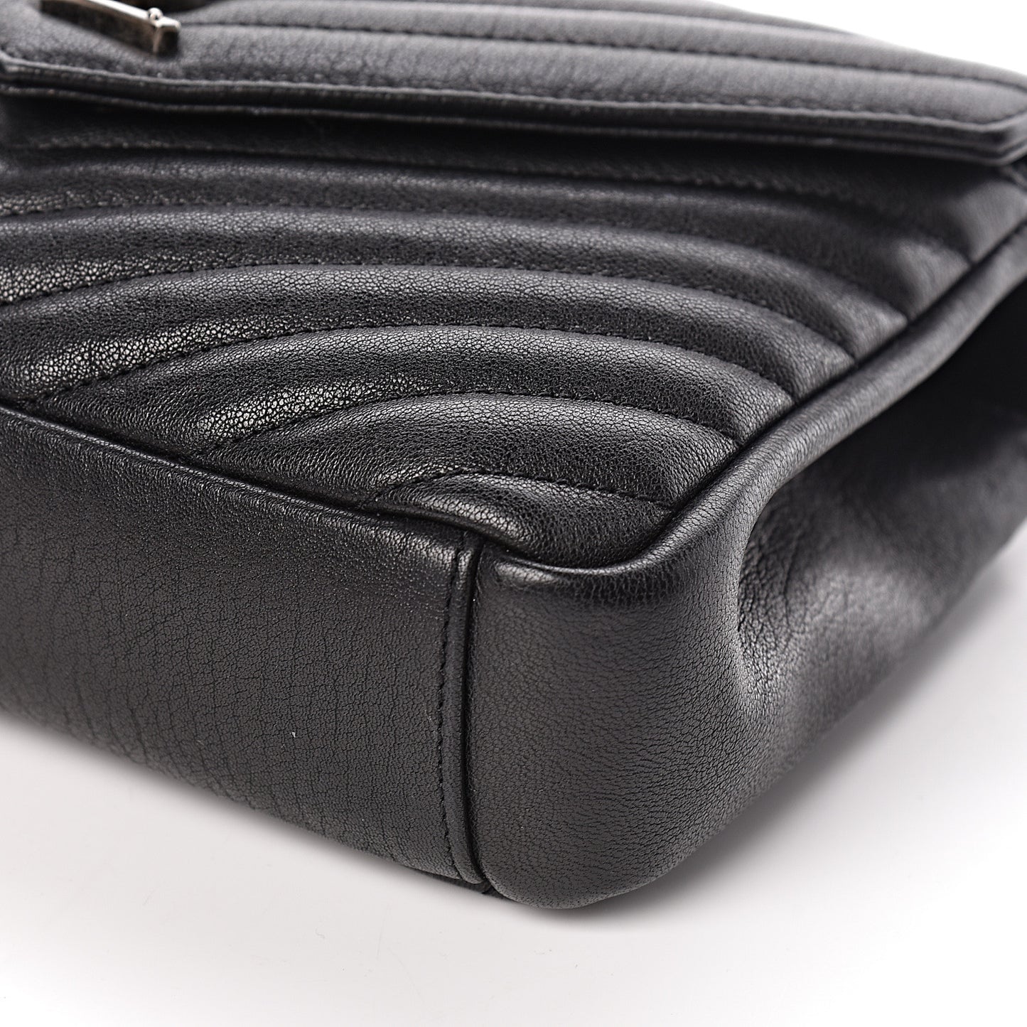 Sheepskin Matelasse Chevron Monogram Medium College Bag Black