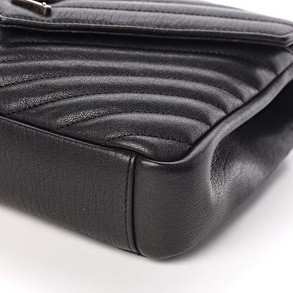 Saint Laurent Sheepskin Matelasse Chevron Monogram Medium College Bag Black 10 of 11