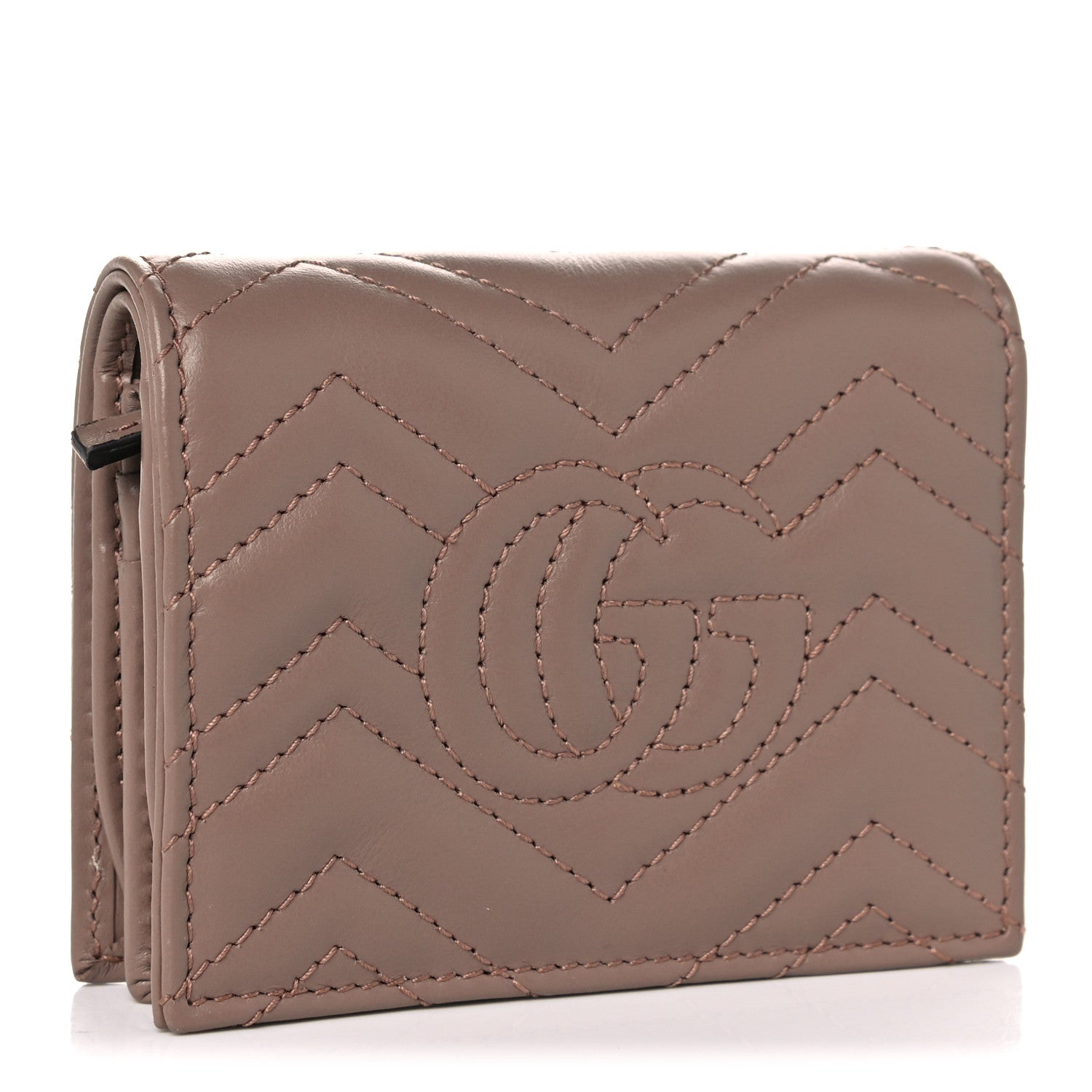 Gucci Calfskin Matelasse GG Marmont Card Case Wallet Porcelain Rose 3 of 12