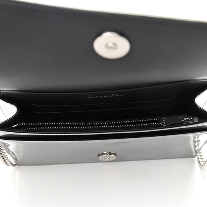 Christian Dior Metallic Patent Micro-Cannage Diorama Wallet on Chain Pouch Silver 5 of 10
