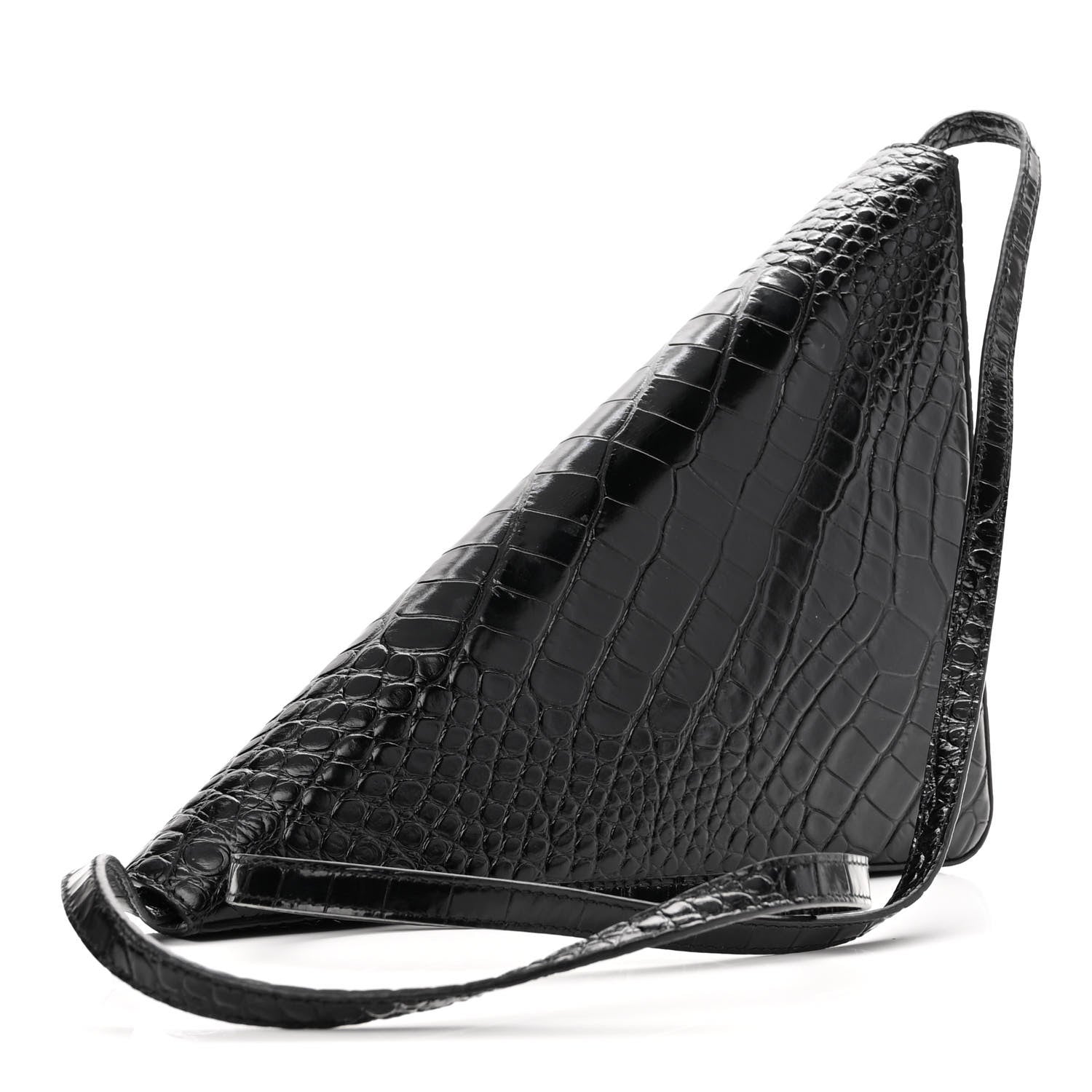 Balenciaga Calfskin Logo Crocodile Embossed Triangle Clutch Black White 3 of 9