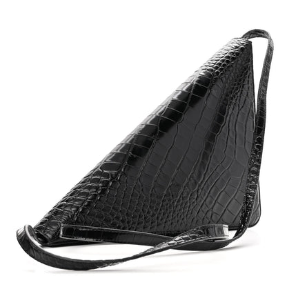 Balenciaga Calfskin Logo Crocodile Embossed Triangle Clutch Black White 3 of 9