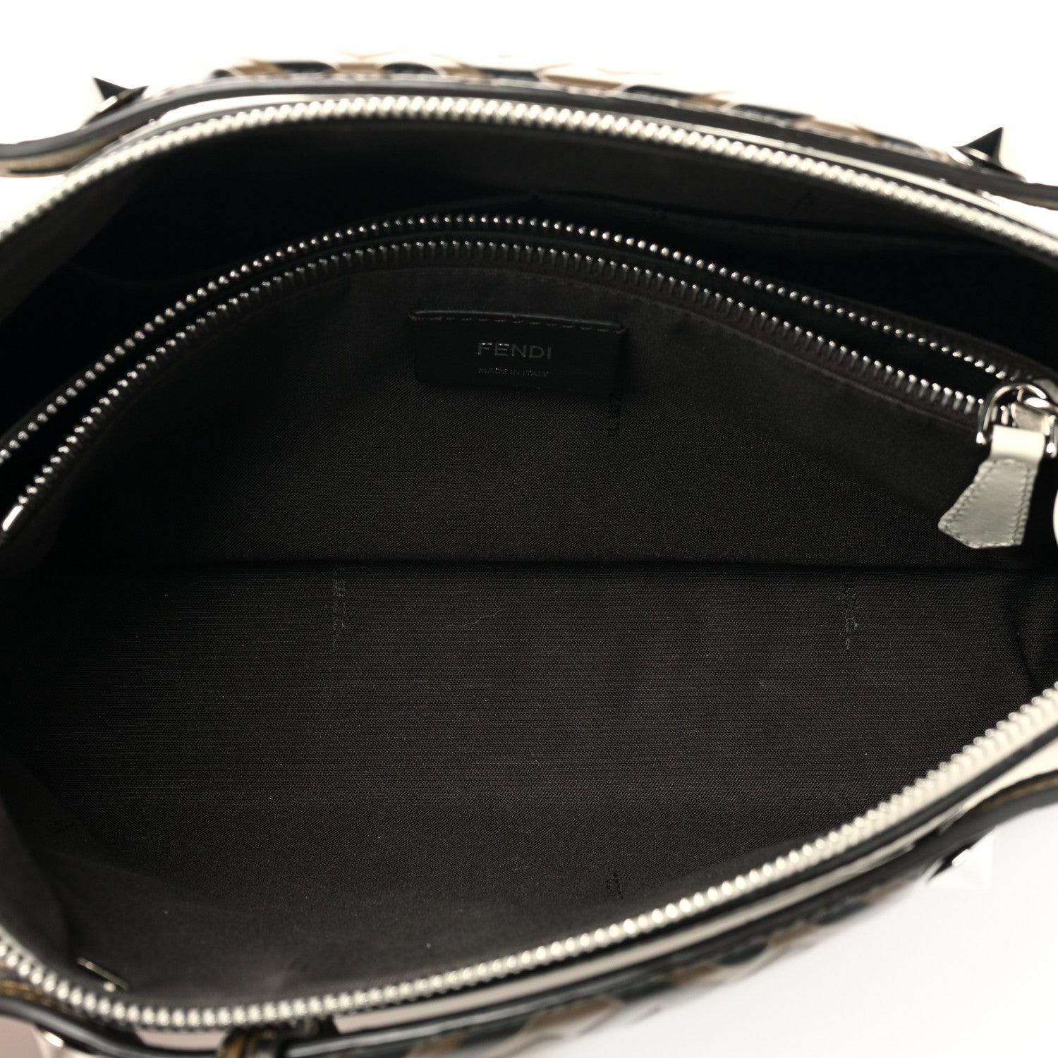 Fendi Vitello Dolce Bi-Color FF 1974 Embossed Medium By The Way Boston Bag White Ice Maya Black 5 of 13