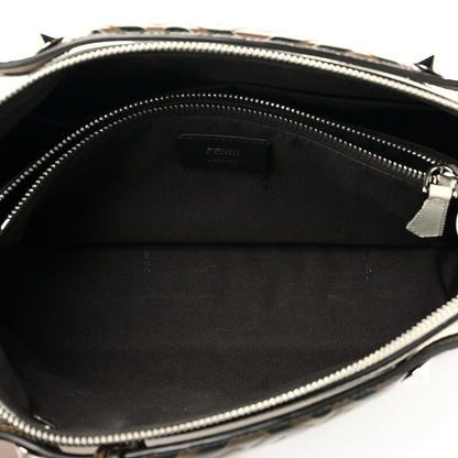 Fendi Vitello Dolce Bi-Color FF 1974 Embossed Medium By The Way Boston Bag White Ice Maya Black 5 of 13