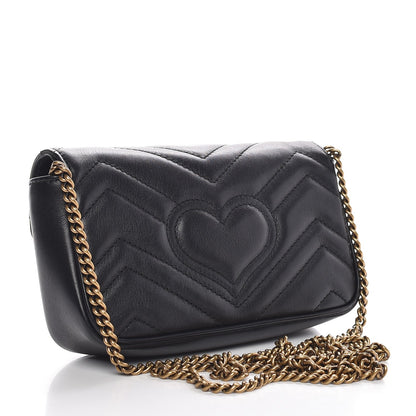 Gucci Calfskin Matelasse Super Mini GG Marmont Shoulder Bag Black 3 of 10