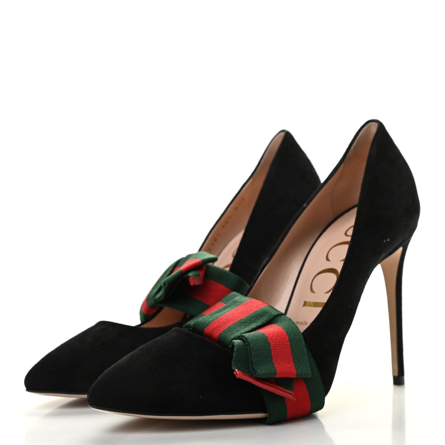 Kid Scamosciato Removable Web Bow High Heel Pumps 40.5 Black