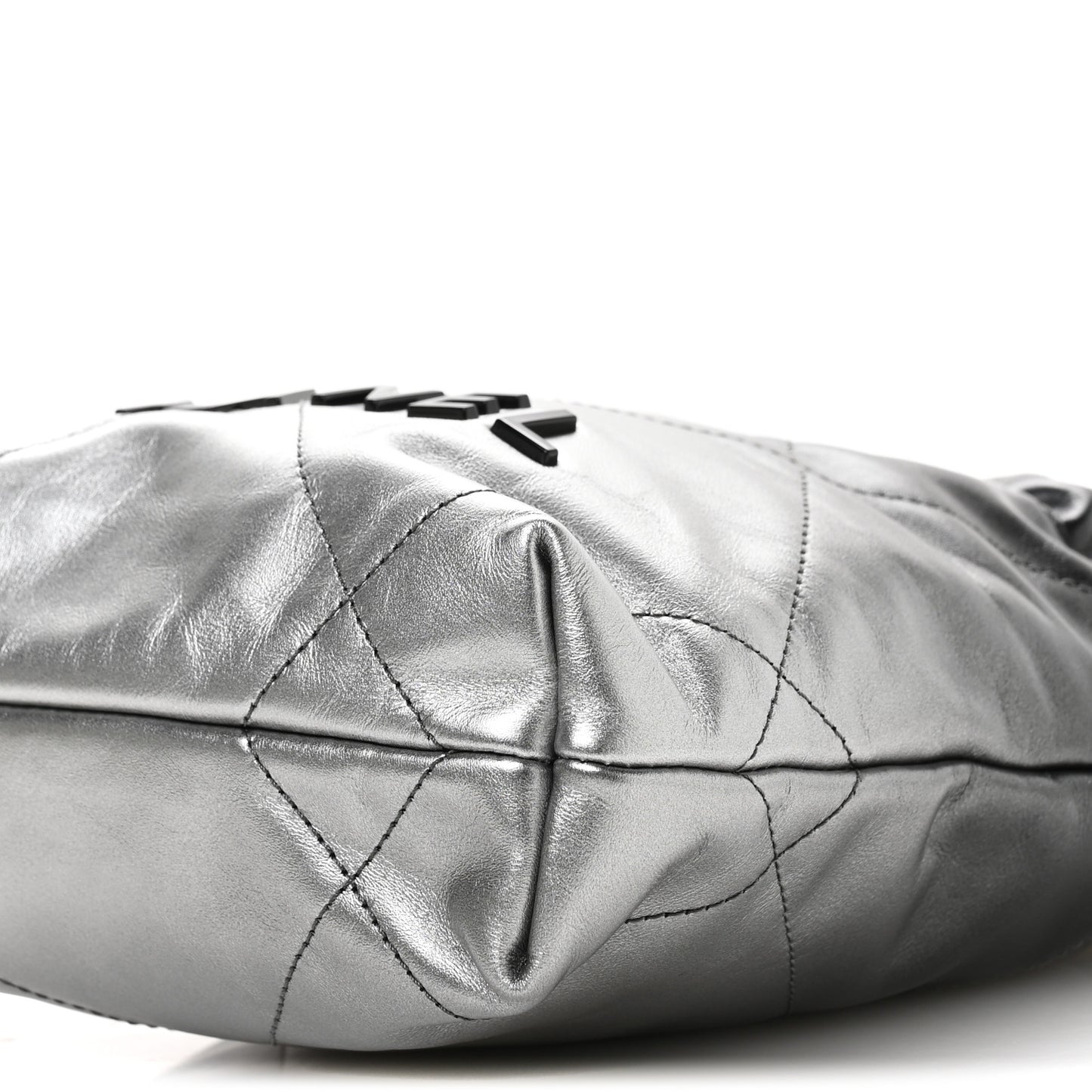 Metallic Shaded Calfskin Quilted Mini Chanel 22 Black Silver