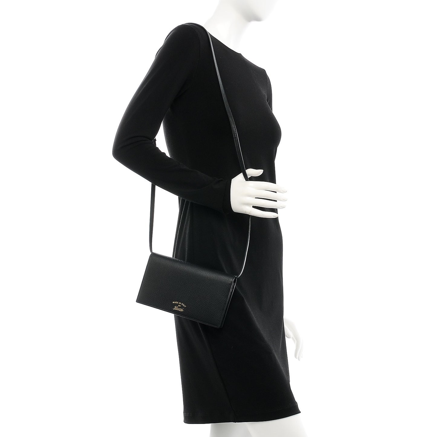 Dollar Calfskin Mini Swing Wallet Bag Black